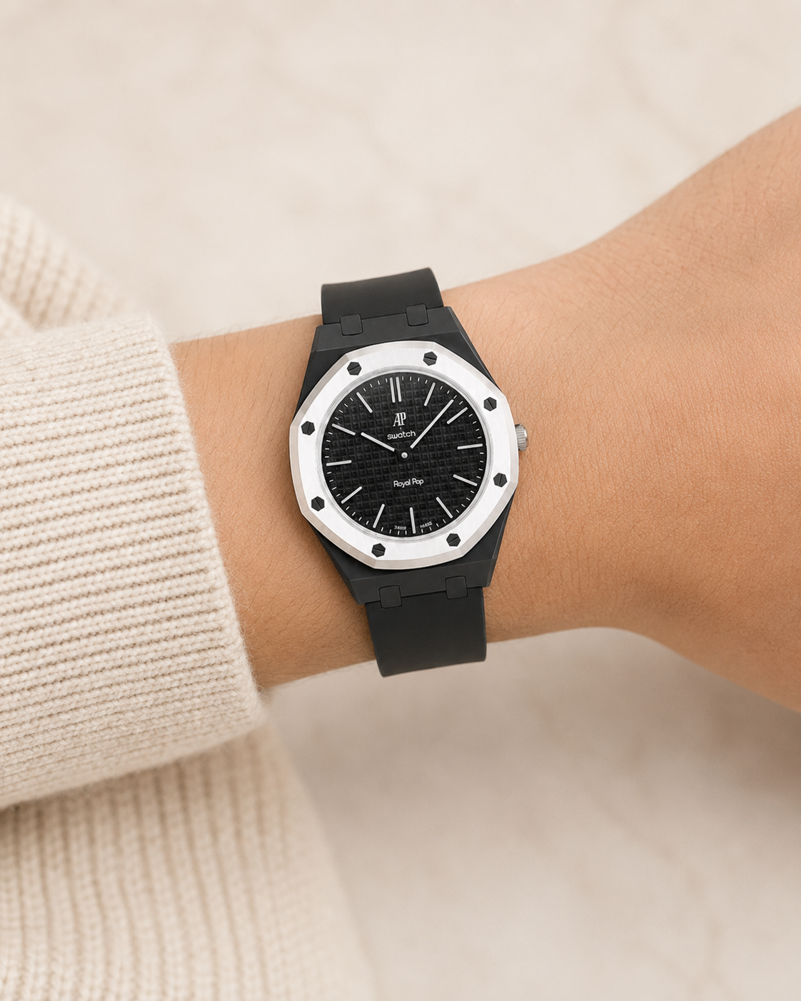 Royal Pop Straps — ROYAL POP STRAP — BLACK & WHITE — on wrist