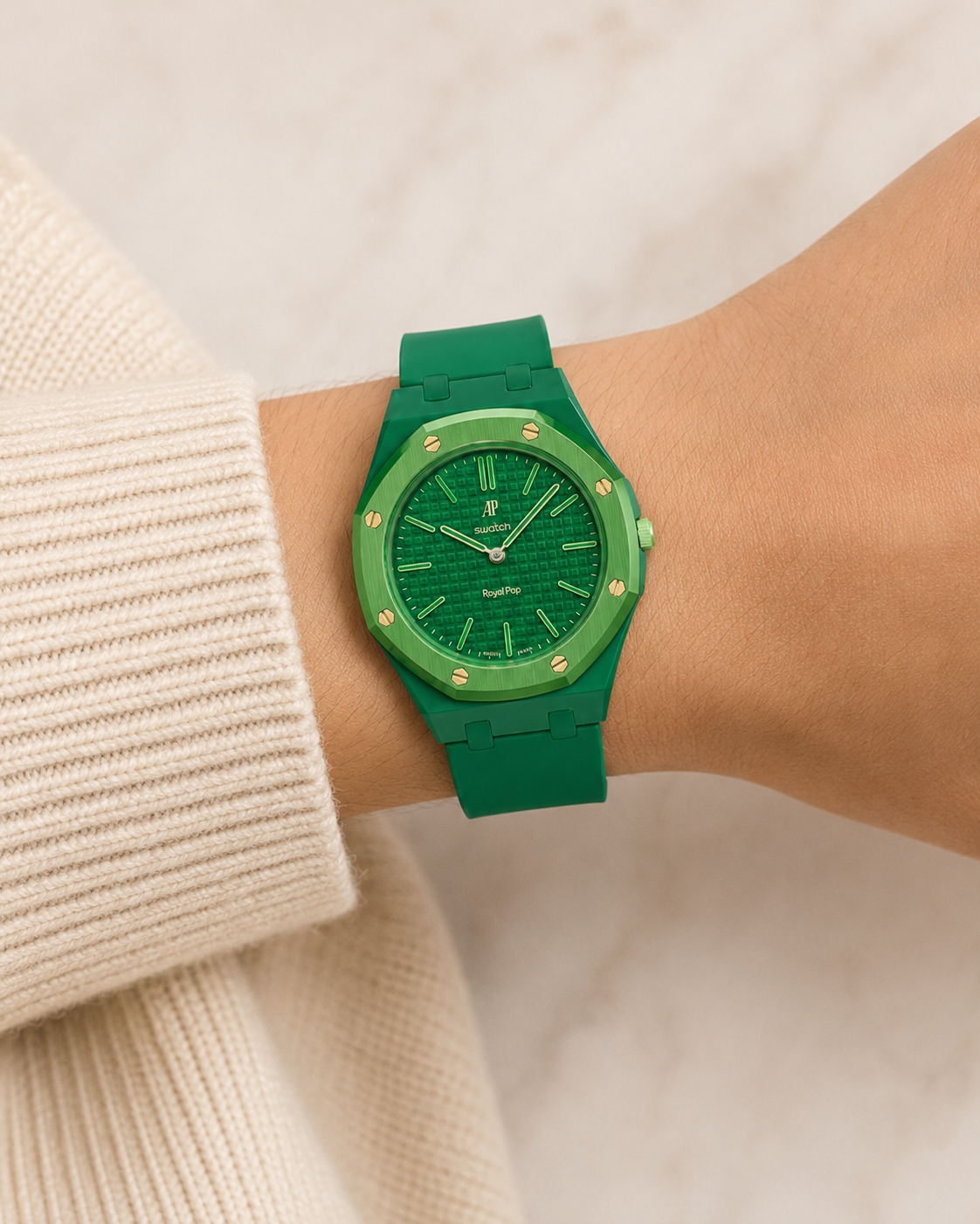 Green Royal Pop strap on wrist