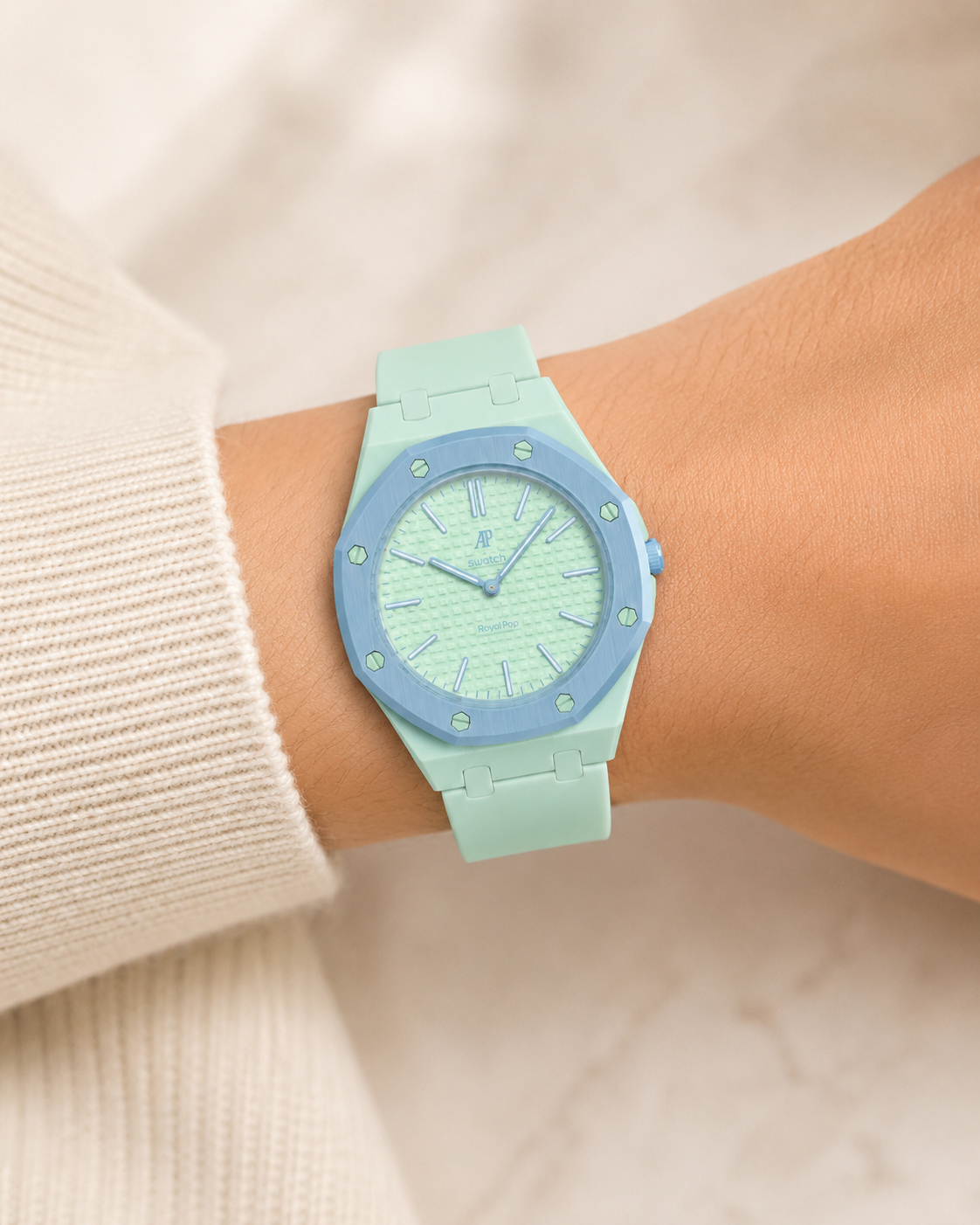 Royal Pop Straps — ROYAL POP STRAP — MINT & BLUE — on wrist