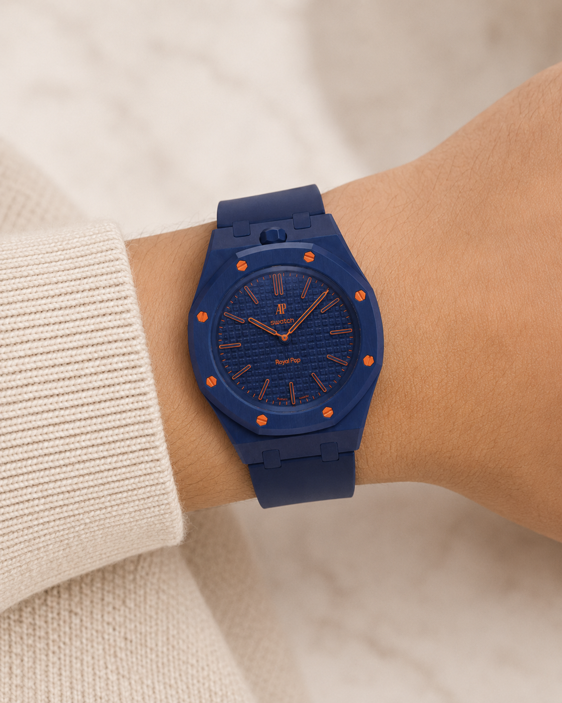 Navy & Orange Royal Pop strap on wrist