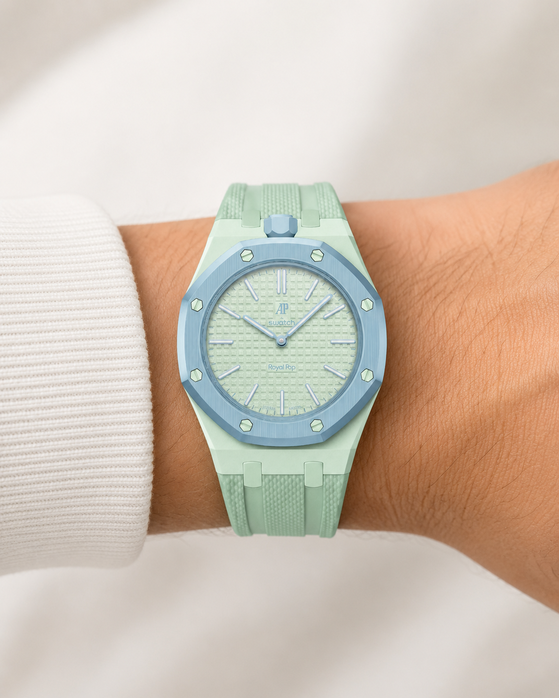 Mint & Blue strap on wrist