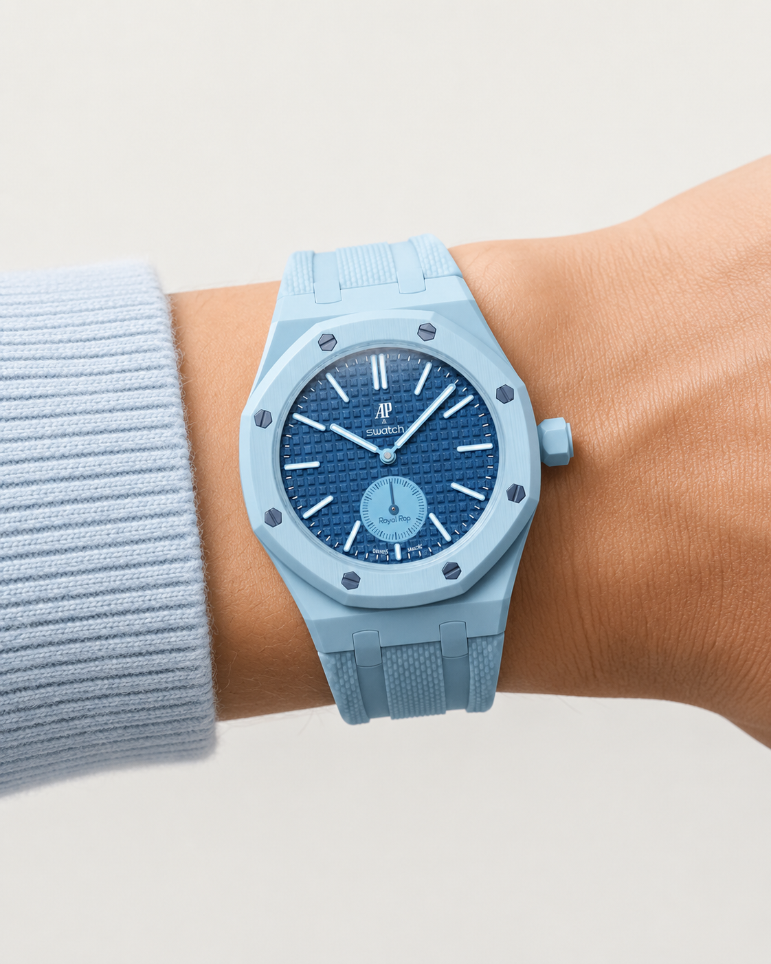 Light Blue strap on wrist
